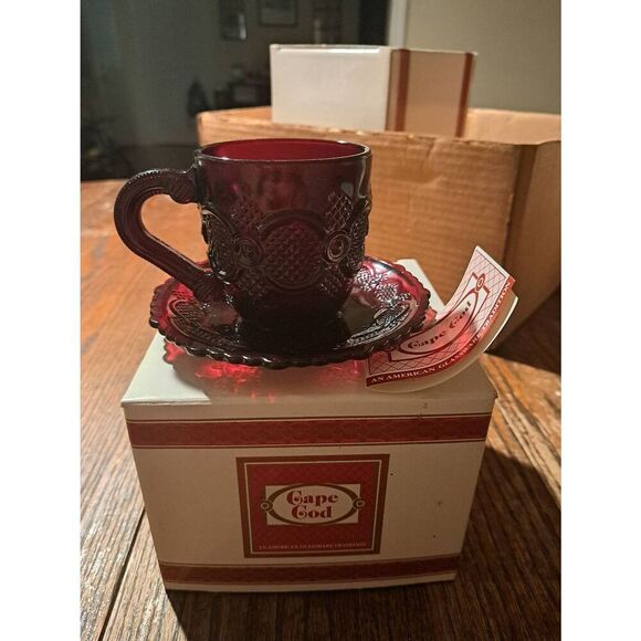 Vintage Avon 1990 1876 Cape Cod Ruby Red Cup & Saucer Set NOS w/ Box #3 - Picture 1 of 9